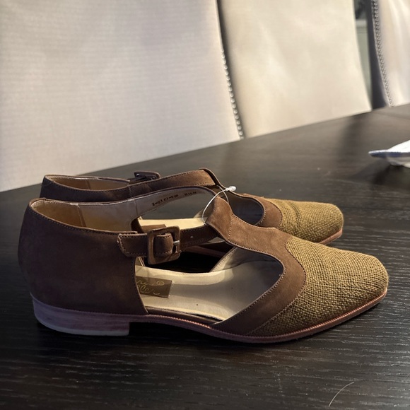 Sandra Miller Brown Raffia & Suede T-Strap Flats – Made in Brazil Size 8.5M - Picture 4 of 11